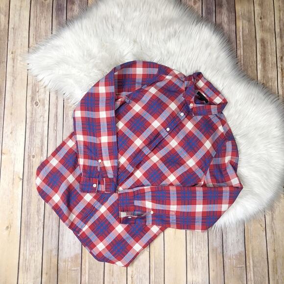 J. Crew Women's Shrunken‎ Boy Shirt Collar in Red Weekend Plaid Size 10 - Picture 2 of 5